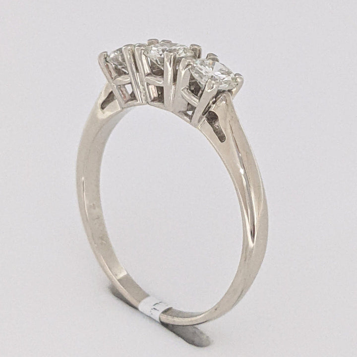 14K WHITE .75 CARAT TOTAL WEIGHT VS2 J DIAMOND ROUND (3) ESTATE TRINITY RING 2.8 GRAMS