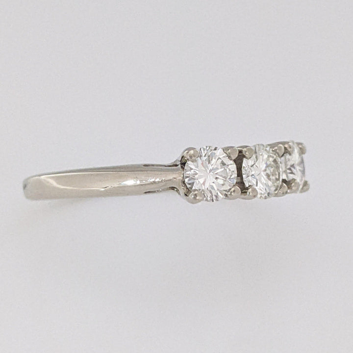 14K WHITE .75 CARAT TOTAL WEIGHT VS2 J DIAMOND ROUND (3) ESTATE TRINITY RING 2.8 GRAMS