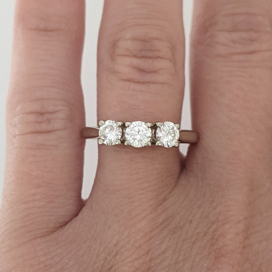 14K WHITE .75 CARAT TOTAL WEIGHT VS2 J DIAMOND ROUND (3) ESTATE TRINITY RING 2.8 GRAMS