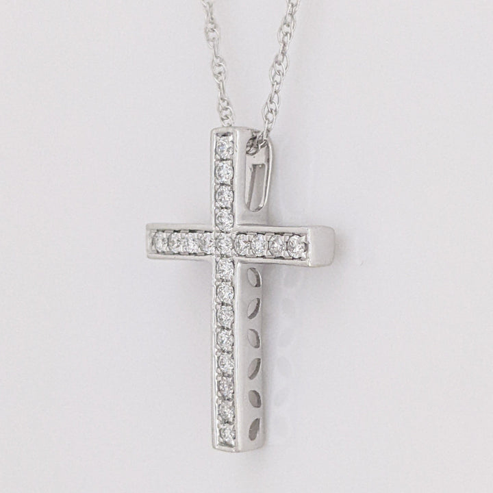 14K WHITE .15 CARAT TOTAL DIAMOND ROUND CROSS ESTATE PENDANT & CHAIN 3.6 GRAMS
