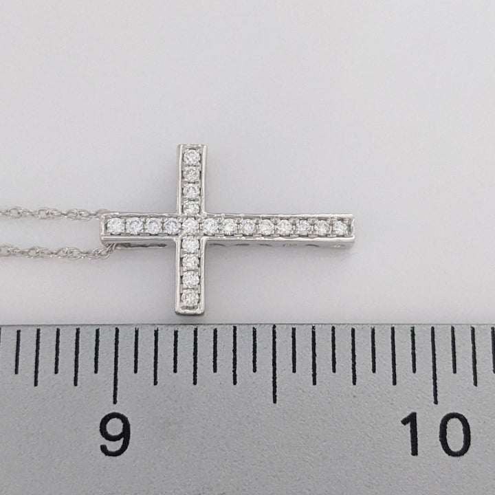 14K WHITE .15 CARAT TOTAL DIAMOND ROUND CROSS ESTATE PENDANT & CHAIN 3.6 GRAMS