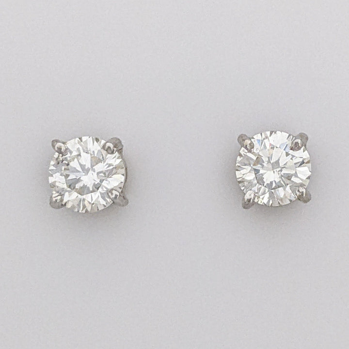 14K WHITE .90 CARAT TOTAL WEIGHT SI2 H DIAMOND ROUND (2) ESTATE STUD EARRINGS 1.0 GRAMS