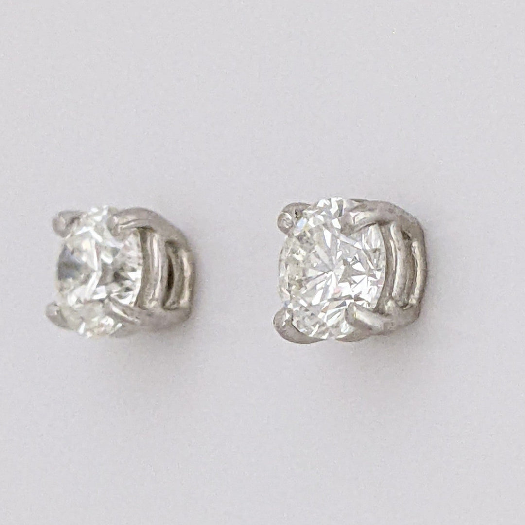 14K WHITE .90 CARAT TOTAL WEIGHT SI2 H DIAMOND ROUND (2) ESTATE STUD EARRINGS 1.0 GRAMS