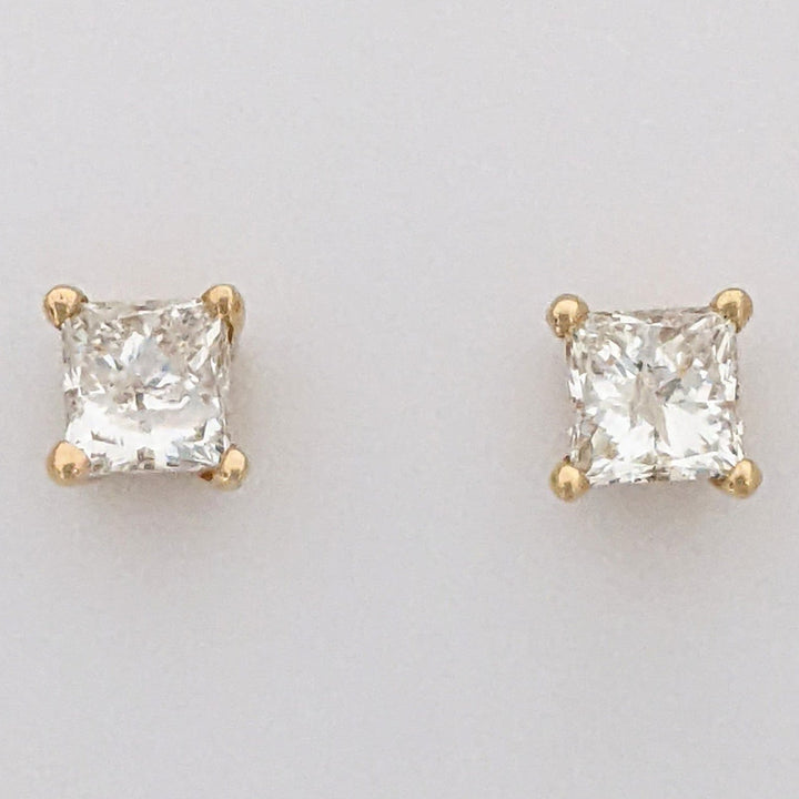 14K .88 CARAT TOTAL WEIGHT I1 H DIAMOND PRINCESS CUT (2) ESTATE STUD EARRINGS 1.2 GRAMS