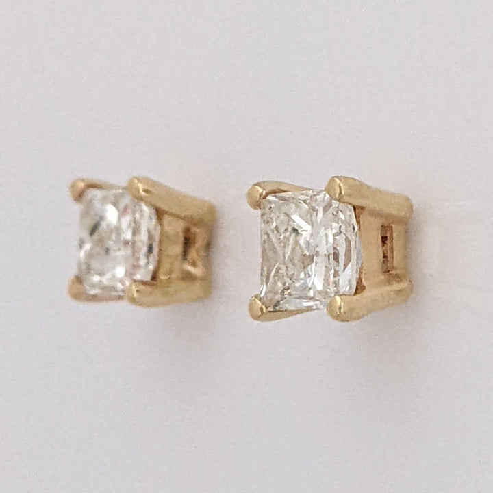 14K .88 CARAT TOTAL WEIGHT I1 H DIAMOND PRINCESS CUT (2) ESTATE STUD EARRINGS 1.2 GRAMS