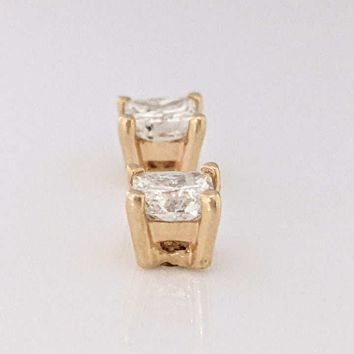 14K .88 CARAT TOTAL WEIGHT I1 H DIAMOND PRINCESS CUT (2) ESTATE STUD EARRINGS 1.2 GRAMS