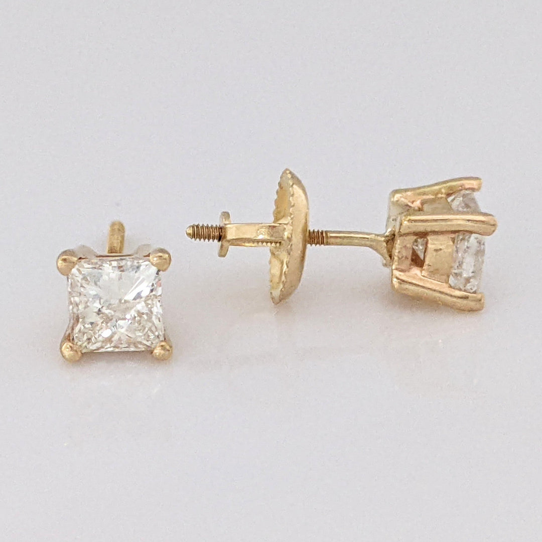 14K .88 CARAT TOTAL WEIGHT I1 H DIAMOND PRINCESS CUT (2) ESTATE STUD EARRINGS 1.2 GRAMS