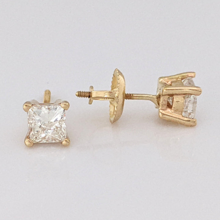 14K .88 CARAT TOTAL WEIGHT I1 H DIAMOND PRINCESS CUT (2) ESTATE STUD EARRINGS 1.2 GRAMS