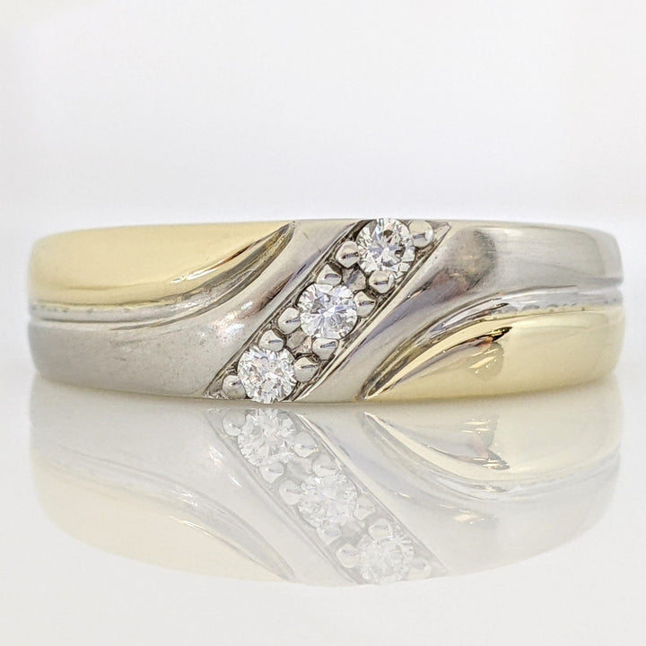 10K TWO TONE .10 CARAT TOTAL WEIGHT SI2 H DIAMOND ROUND (3) ESTATE BAND 5.3 GRAMS