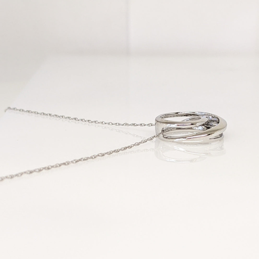 10K WHITE .20 CARAT TOTAL WEIGHT I1 I DIAMOND ROUND (3) SWIRL CIRCLE ESTATE PENDANT & CHAIN 1.7 GRAMS