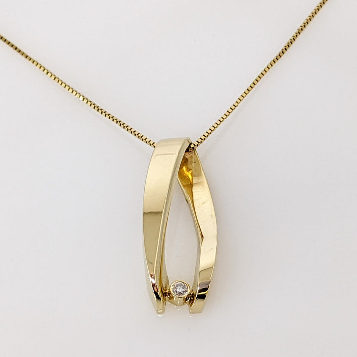14K .06 CARAT TOTAL I1 H DIAMOND ROUND FREE FORM ESTATE PENDANT & CHAIN 6.9 GRAMS