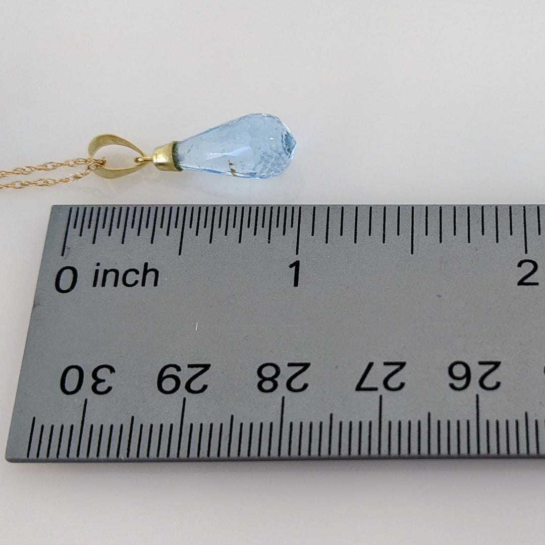 18K BLUE TOPAZ BRIOLETTE ESTATE PENDANT & 14K CHAIN 2.2 GRAMS