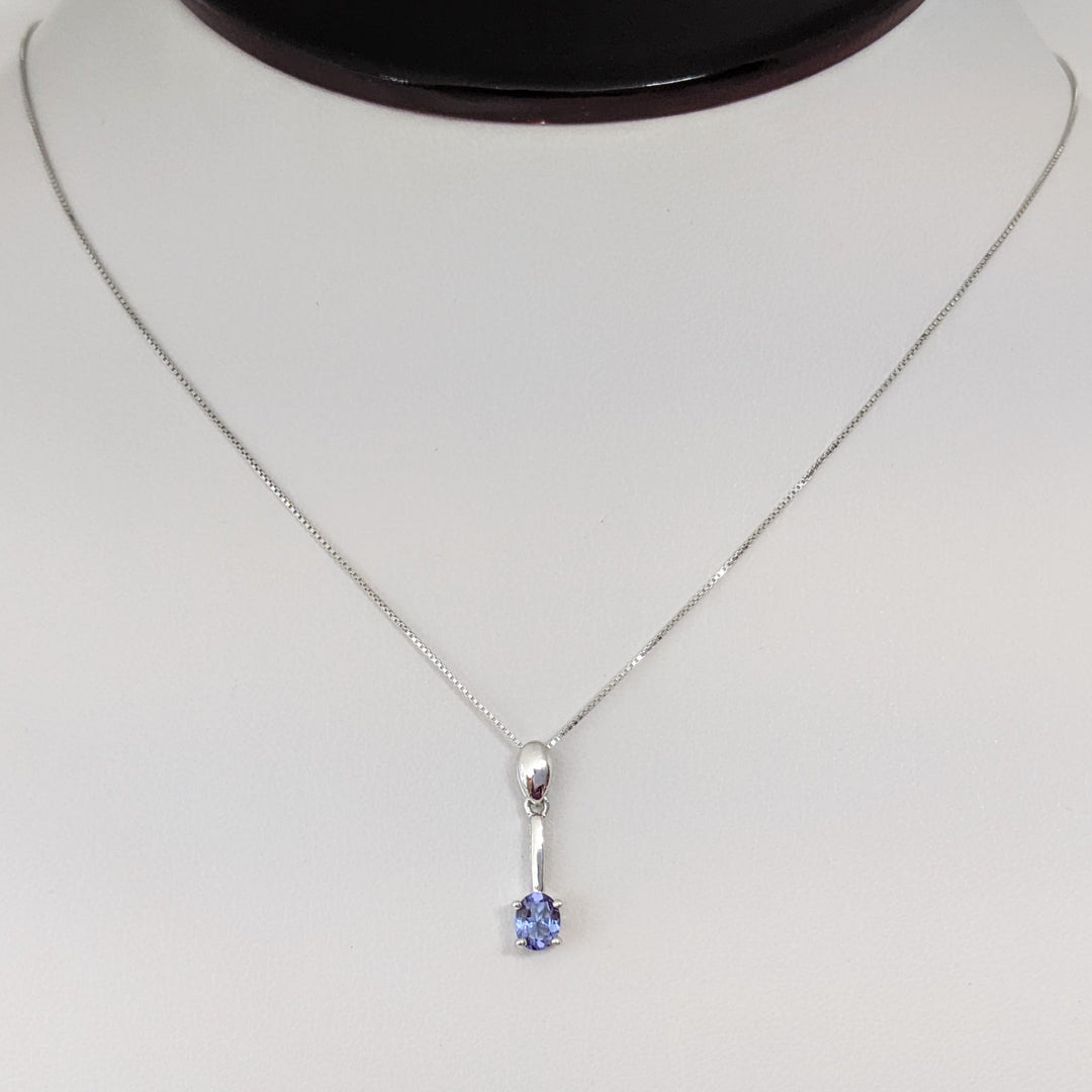 14K WHITE IOLITE OVAL 4X5 DROP ESTATE PENDANT & CHAIN 1.6 GRAMS