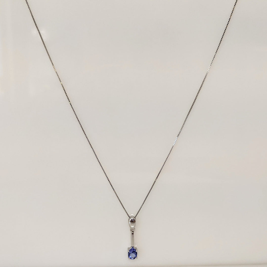 14K WHITE IOLITE OVAL 4X5 DROP ESTATE PENDANT & CHAIN 1.6 GRAMS
