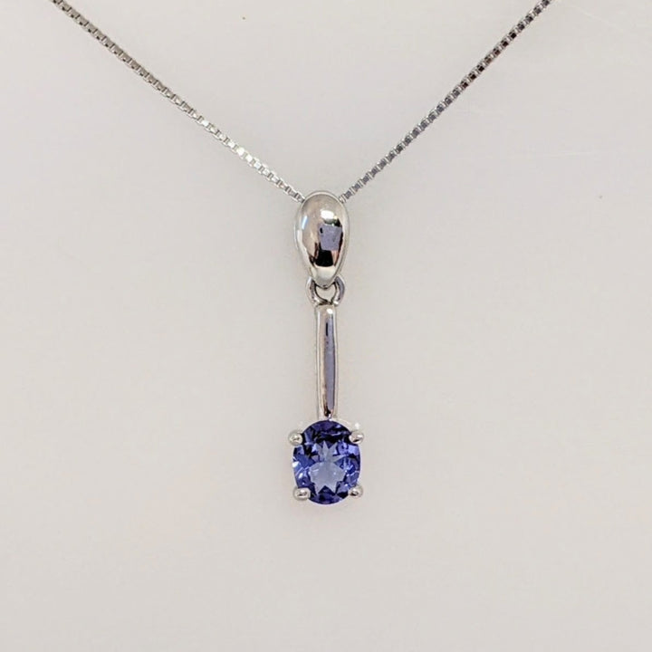 14K WHITE IOLITE OVAL 4X5 DROP ESTATE PENDANT & CHAIN 1.6 GRAMS