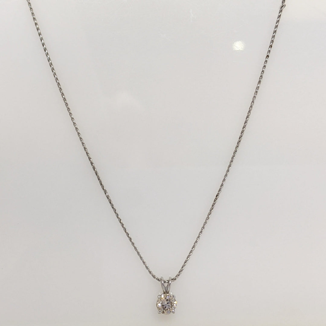 14K WHITE .45 CARAT TOTAL I1 L DIAMOND ROUND ESTATE SOLITAIRE PENDANT & CHAIN 2.2 GRAMS