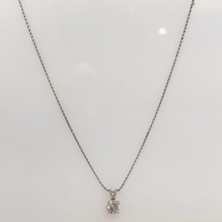 14K WHITE .45 CARAT TOTAL I1 L DIAMOND ROUND ESTATE SOLITAIRE PENDANT & CHAIN 2.2 GRAMS