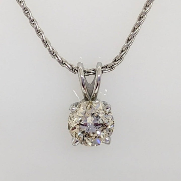 14K WHITE .45 CARAT TOTAL I1 L DIAMOND ROUND ESTATE SOLITAIRE PENDANT & CHAIN 2.2 GRAMS