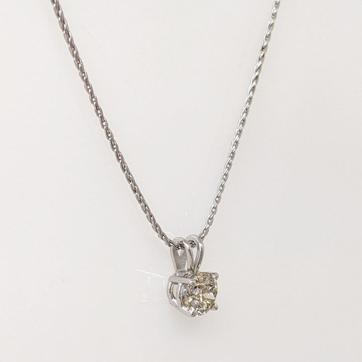 14K WHITE .45 CARAT TOTAL I1 L DIAMOND ROUND ESTATE SOLITAIRE PENDANT & CHAIN 2.2 GRAMS