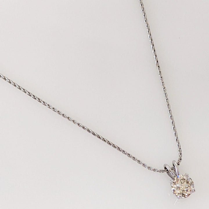 14K WHITE .45 CARAT TOTAL I1 L DIAMOND ROUND ESTATE SOLITAIRE PENDANT & CHAIN 2.2 GRAMS