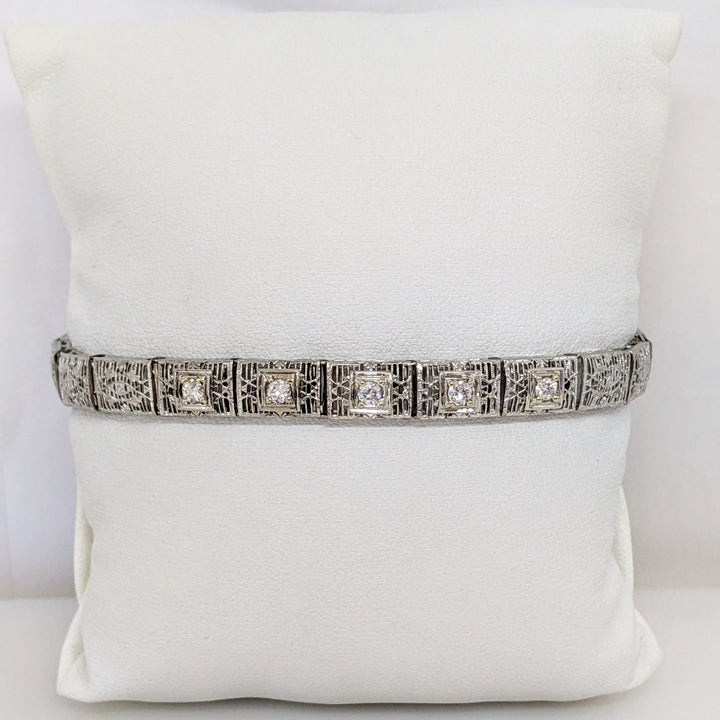 14K WHITE .35 CARAT TOTAL WEIGHT SI1 I DIAMOND ROUND (5) ESTATE VINTAGE BRACELET 9.3 GRAMS