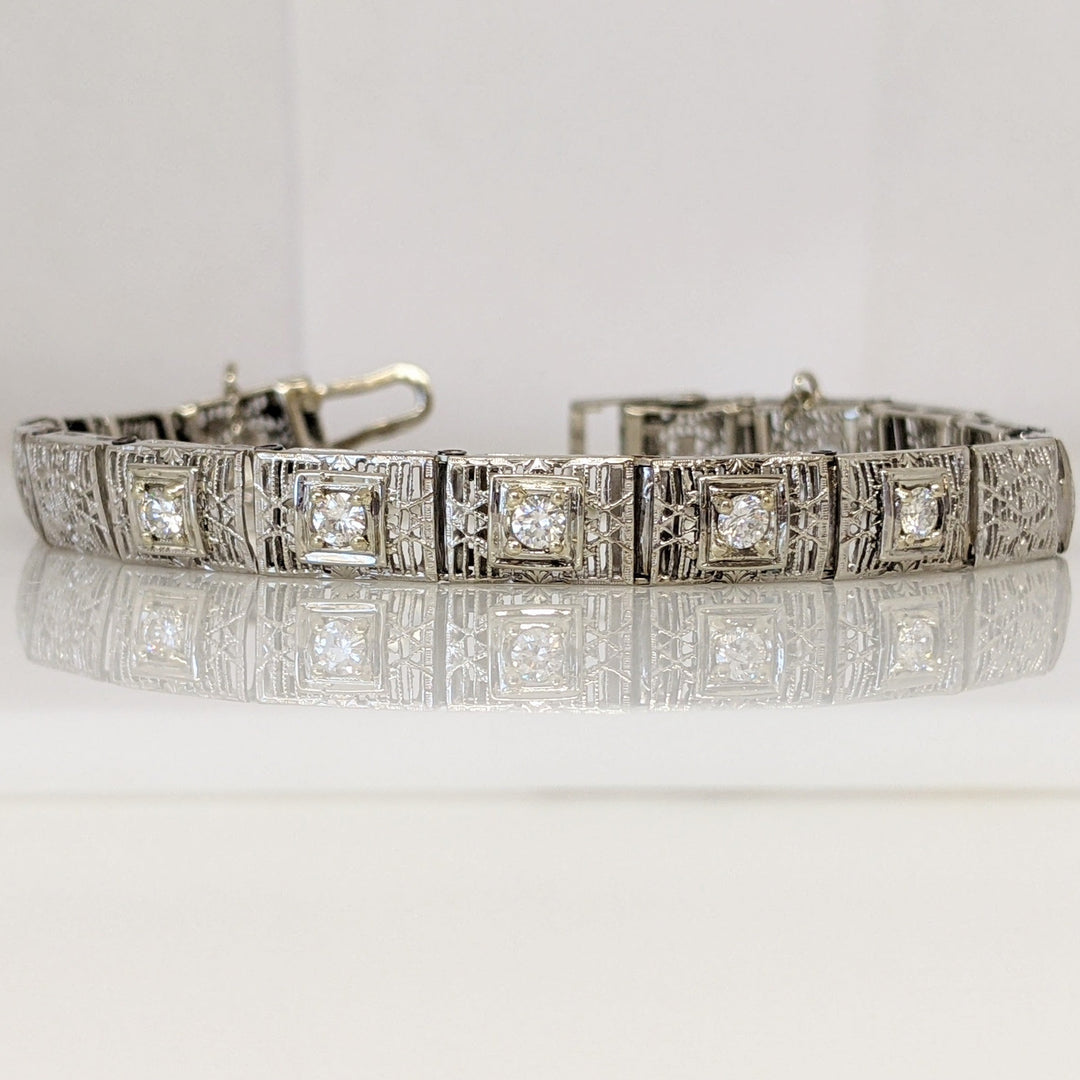14K WHITE .35 CARAT TOTAL WEIGHT SI1 I DIAMOND ROUND (5) ESTATE VINTAGE BRACELET 9.3 GRAMS