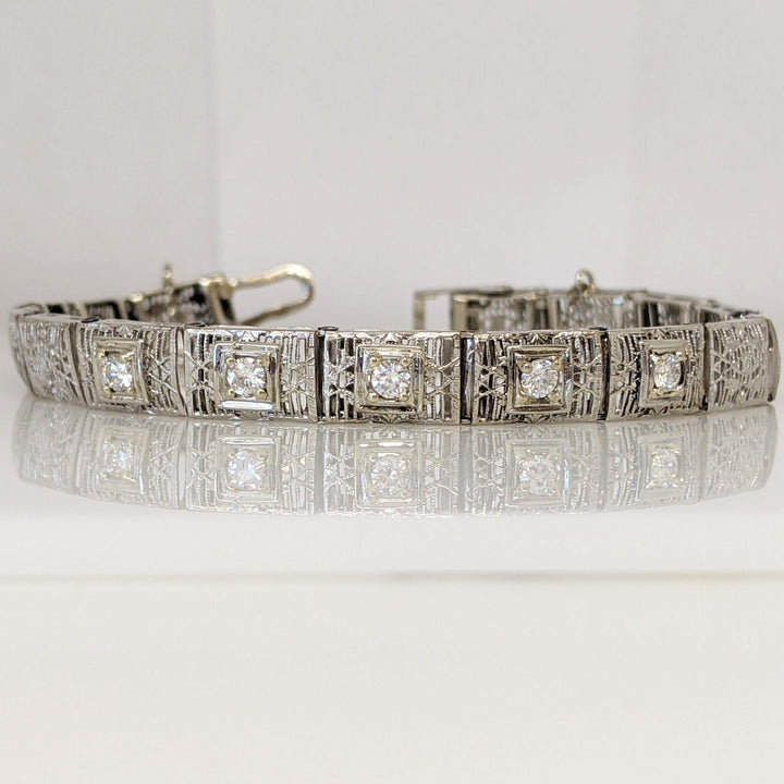 14K WHITE .35 CARAT TOTAL WEIGHT SI1 I DIAMOND ROUND (5) ESTATE VINTAGE BRACELET 9.3 GRAMS