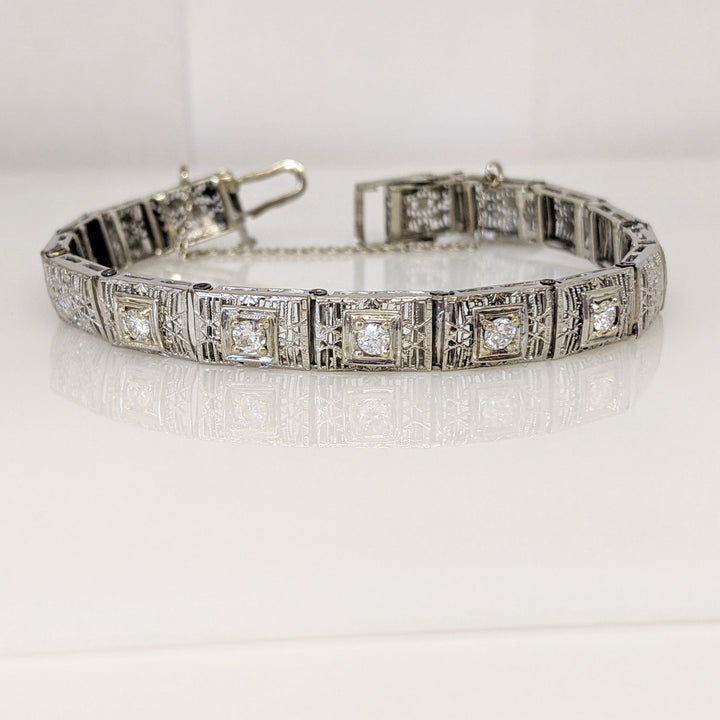 14K WHITE .35 CARAT TOTAL WEIGHT SI1 I DIAMOND ROUND (5) ESTATE VINTAGE BRACELET 9.3 GRAMS