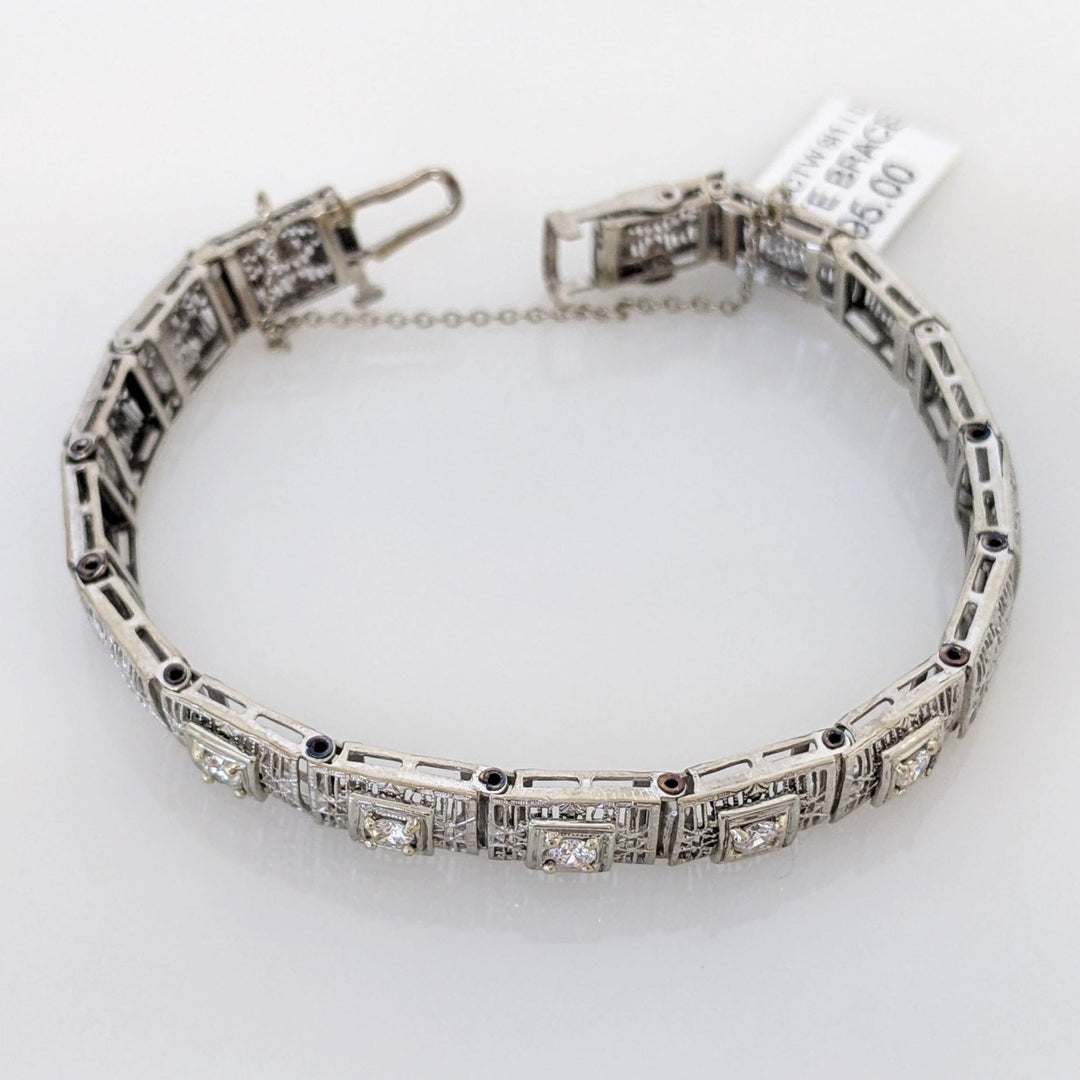 14K WHITE .35 CARAT TOTAL WEIGHT SI1 I DIAMOND ROUND (5) ESTATE VINTAGE BRACELET 9.3 GRAMS