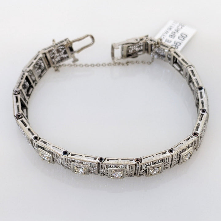 14K WHITE .35 CARAT TOTAL WEIGHT SI1 I DIAMOND ROUND (5) ESTATE VINTAGE BRACELET 9.3 GRAMS