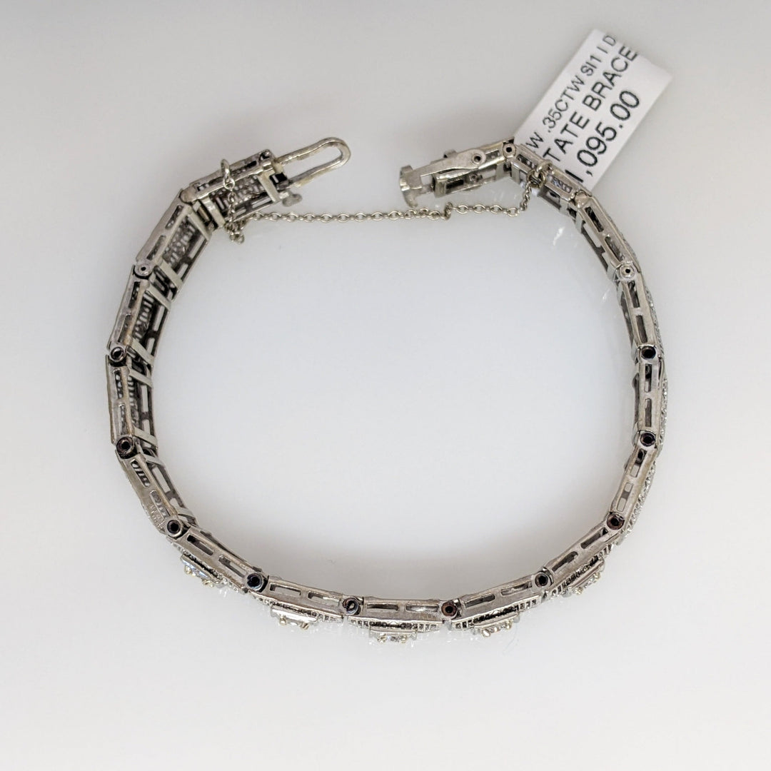 14K WHITE .35 CARAT TOTAL WEIGHT SI1 I DIAMOND ROUND (5) ESTATE VINTAGE BRACELET 9.3 GRAMS