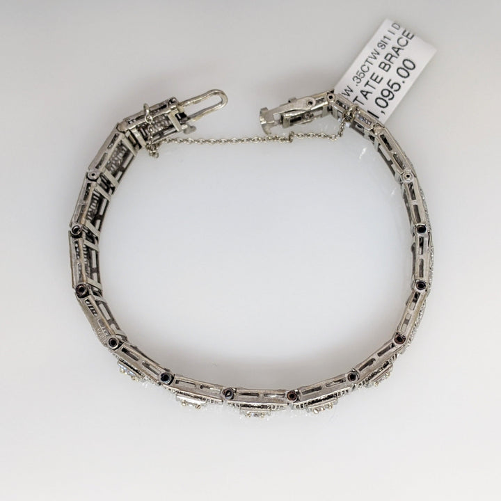 14K WHITE .35 CARAT TOTAL WEIGHT SI1 I DIAMOND ROUND (5) ESTATE VINTAGE BRACELET 9.3 GRAMS