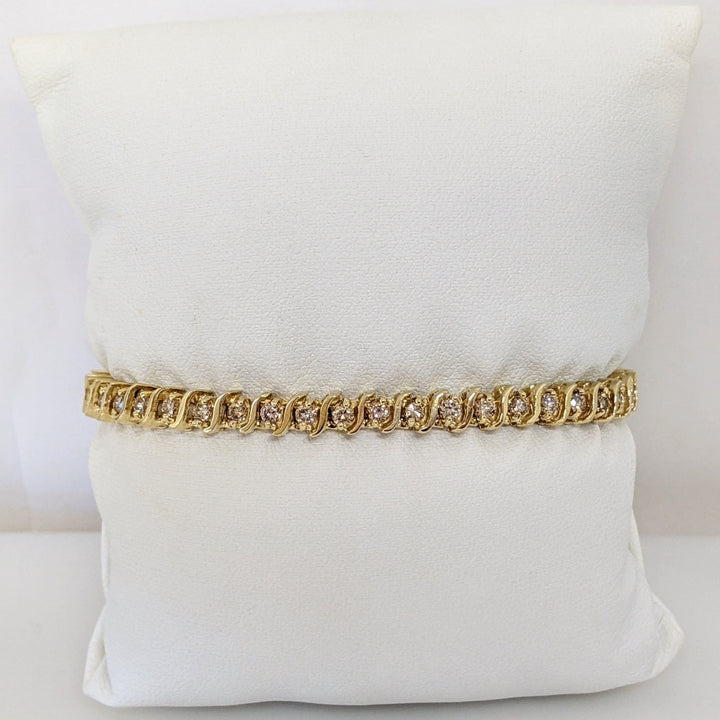 14K 2.20 CARAT TOTAL WEIGHT SI2-I1 CHAMPAGNE DIAMOND ROUND (44) ESTATE BRACELET 15.9 GRAMS