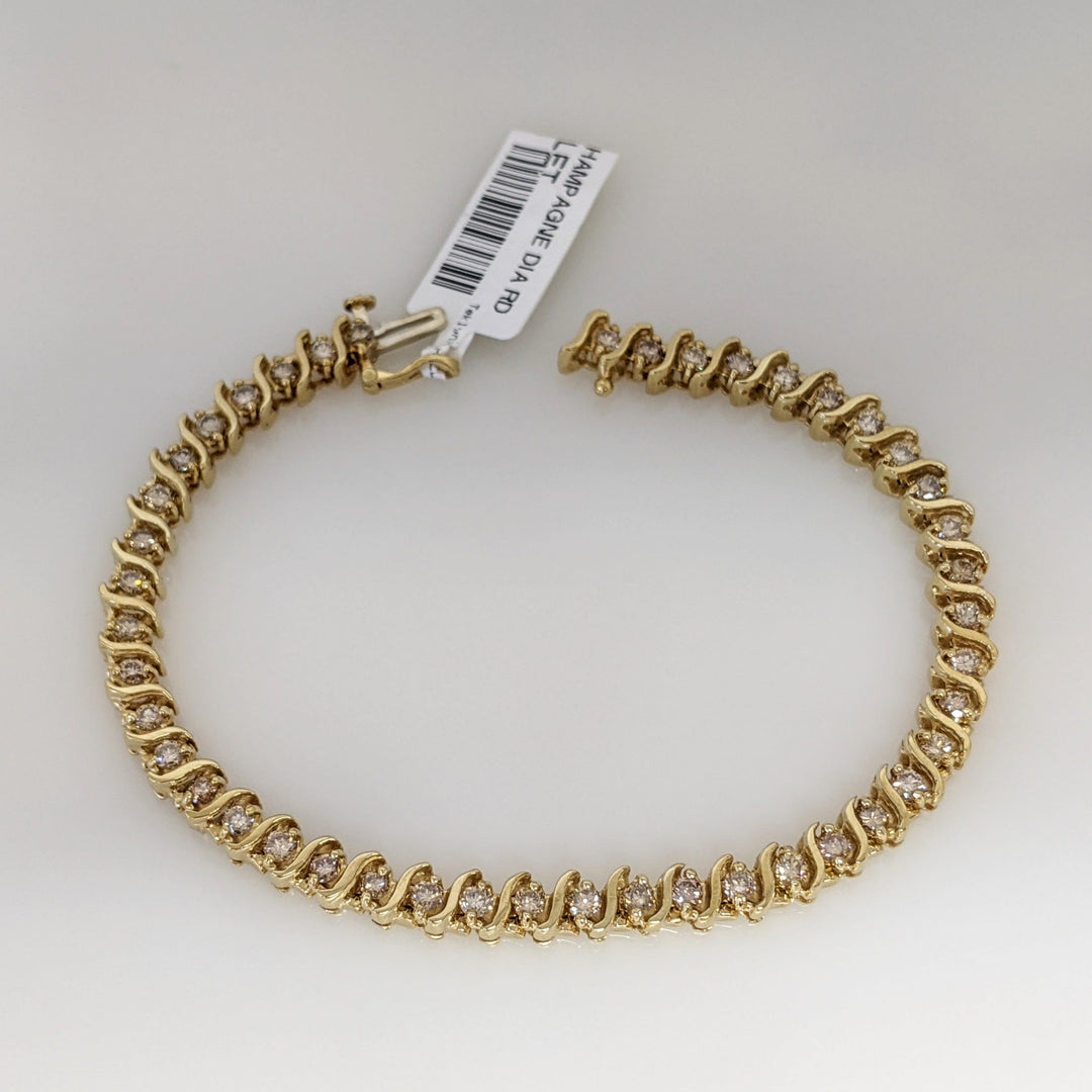 14K 2.20 CARAT TOTAL WEIGHT SI2-I1 CHAMPAGNE DIAMOND ROUND (44) ESTATE BRACELET 15.9 GRAMS