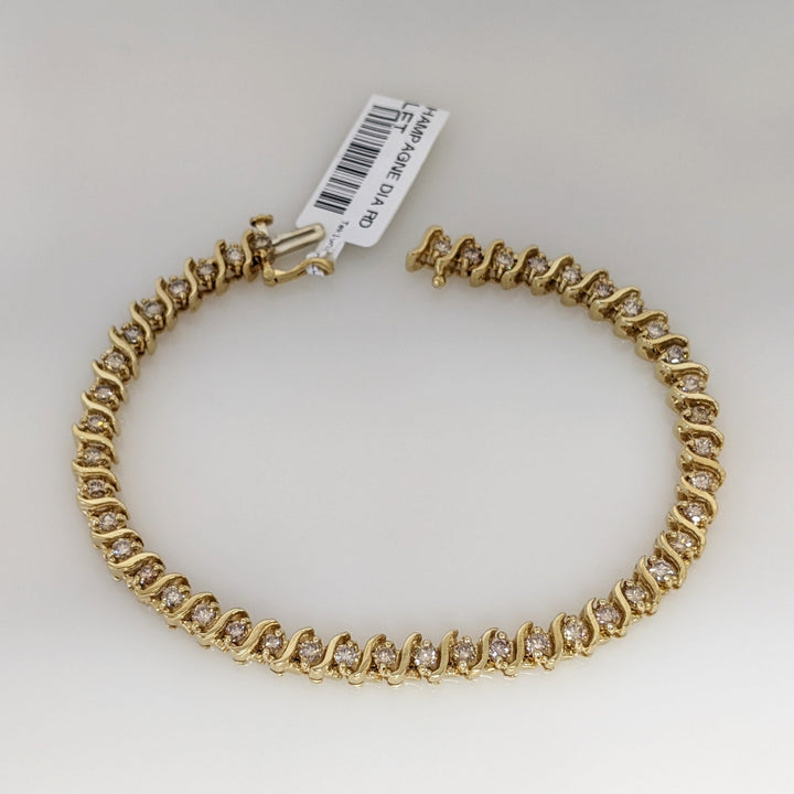 14K 2.20 CARAT TOTAL WEIGHT SI2-I1 CHAMPAGNE DIAMOND ROUND (44) ESTATE BRACELET 15.9 GRAMS