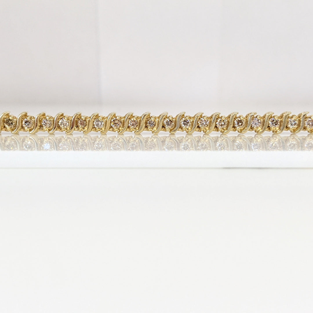 14K 2.20 CARAT TOTAL WEIGHT SI2-I1 CHAMPAGNE DIAMOND ROUND (44) ESTATE BRACELET 15.9 GRAMS