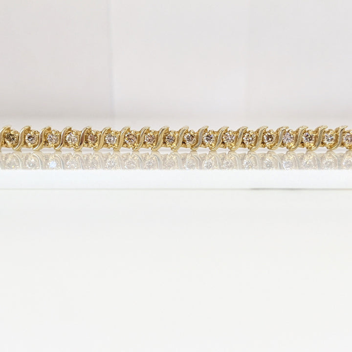 14K 2.20 CARAT TOTAL WEIGHT SI2-I1 CHAMPAGNE DIAMOND ROUND (44) ESTATE BRACELET 15.9 GRAMS