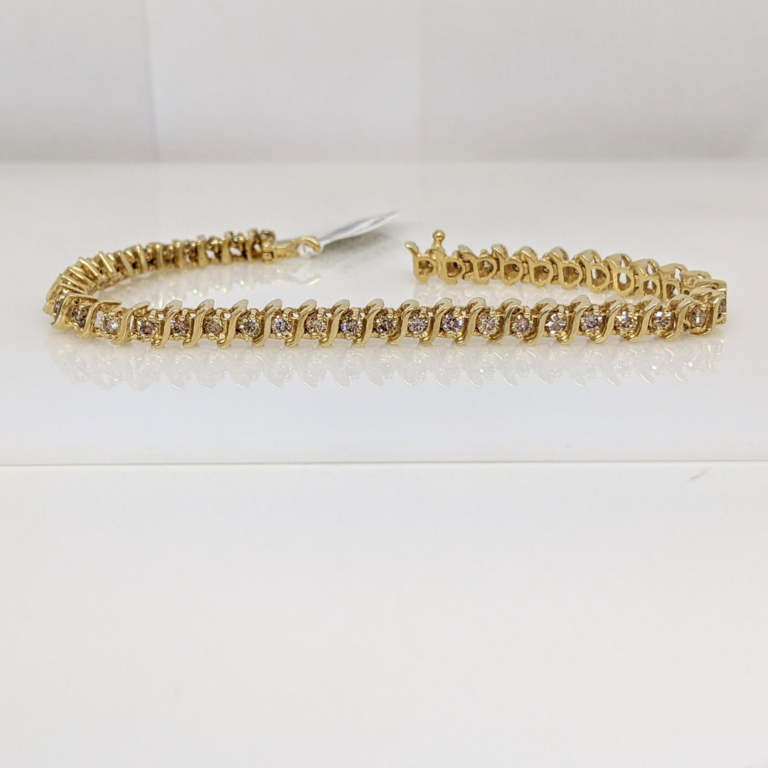 14K 2.20 CARAT TOTAL WEIGHT SI2-I1 CHAMPAGNE DIAMOND ROUND (44) ESTATE BRACELET 15.9 GRAMS