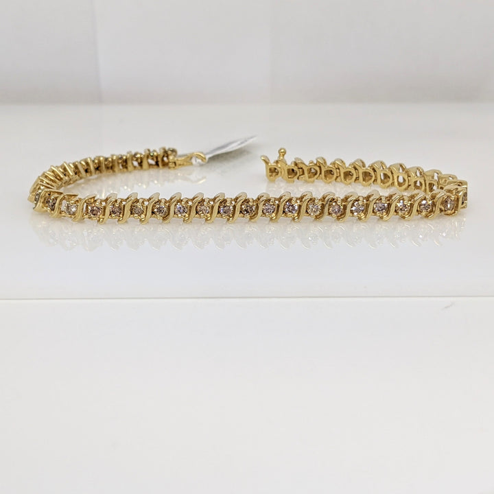 14K 2.20 CARAT TOTAL WEIGHT SI2-I1 CHAMPAGNE DIAMOND ROUND (44) ESTATE BRACELET 15.9 GRAMS