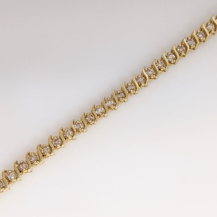 14K 2.20 CARAT TOTAL WEIGHT SI2-I1 CHAMPAGNE DIAMOND ROUND (44) ESTATE BRACELET 15.9 GRAMS