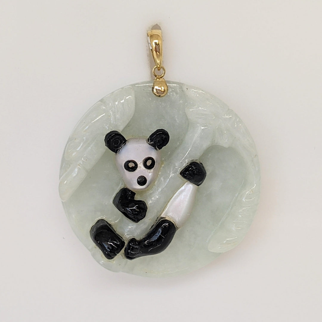 14K JADE WITH PANDA ESTATE CIRCLE PENDANT 18.2 GRAMS