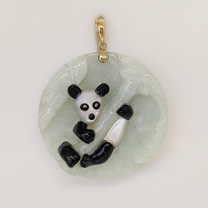 14K JADE WITH PANDA ESTATE CIRCLE PENDANT 18.2 GRAMS