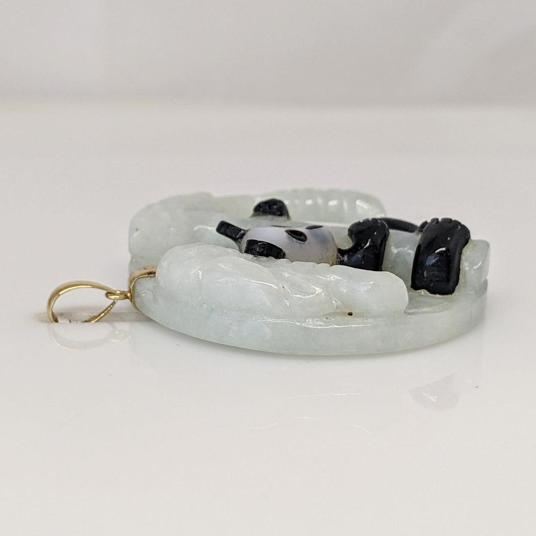 14K JADE WITH PANDA ESTATE CIRCLE PENDANT 18.2 GRAMS