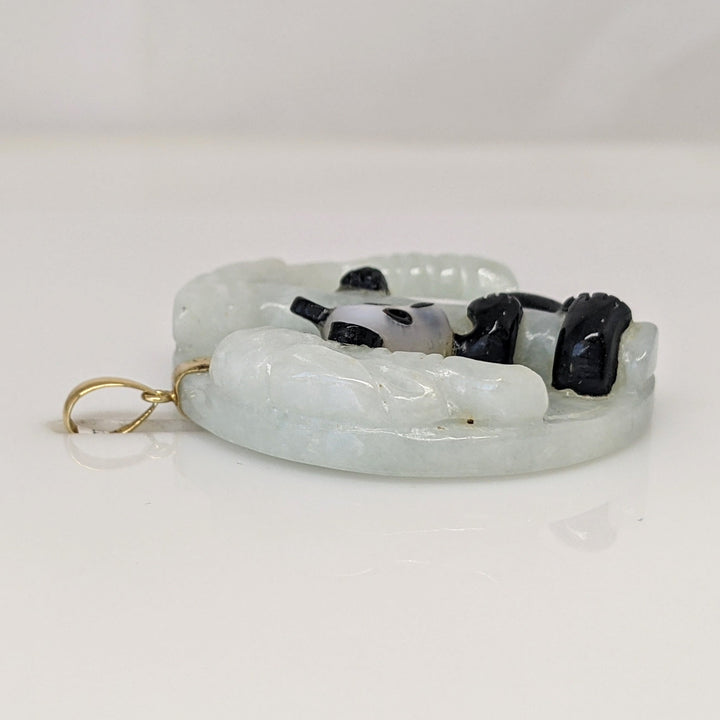 14K JADE WITH PANDA ESTATE CIRCLE PENDANT 18.2 GRAMS