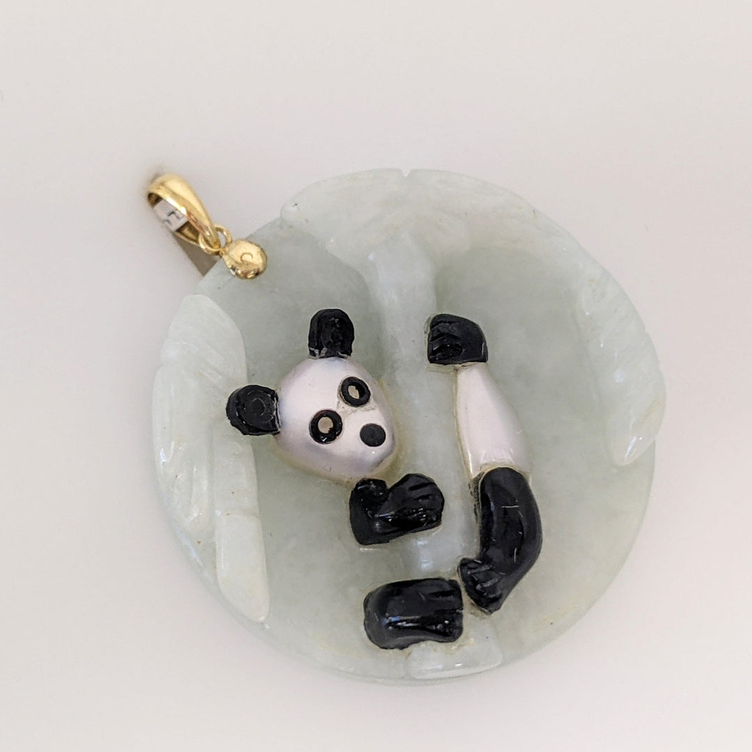 14K JADE WITH PANDA ESTATE CIRCLE PENDANT 18.2 GRAMS
