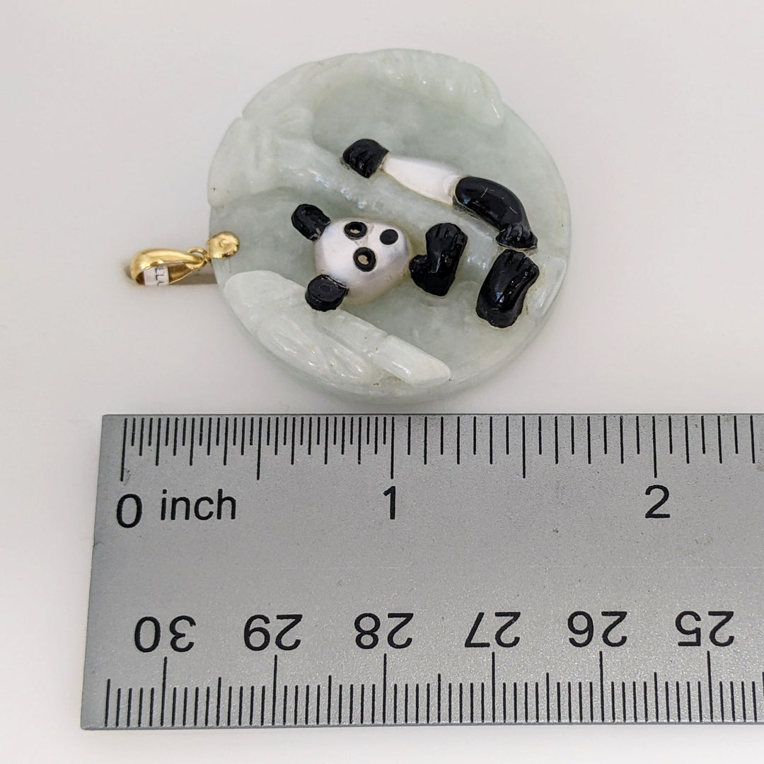 14K JADE WITH PANDA ESTATE CIRCLE PENDANT 18.2 GRAMS