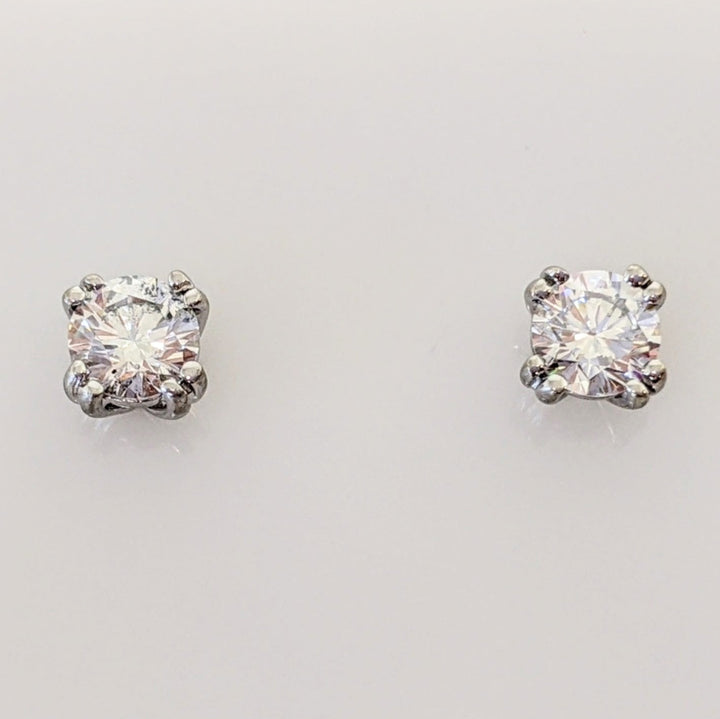 14K WHITE .38 CARAT TOTAL WEIGHT SI2 H DIAMOND ROUND (2) DOUBLE PRONG ESTATE STUD EARRINGS 0.6 GRAMS