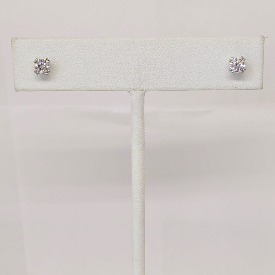 14K WHITE .38 CARAT TOTAL WEIGHT SI2 H DIAMOND ROUND (2) DOUBLE PRONG ESTATE STUD EARRINGS 0.6 GRAMS
