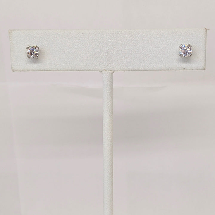 14K WHITE .38 CARAT TOTAL WEIGHT SI2 H DIAMOND ROUND (2) DOUBLE PRONG ESTATE STUD EARRINGS 0.6 GRAMS