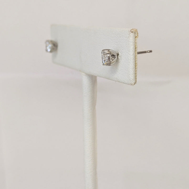 14K WHITE .38 CARAT TOTAL WEIGHT SI2 H DIAMOND ROUND (2) DOUBLE PRONG ESTATE STUD EARRINGS 0.6 GRAMS